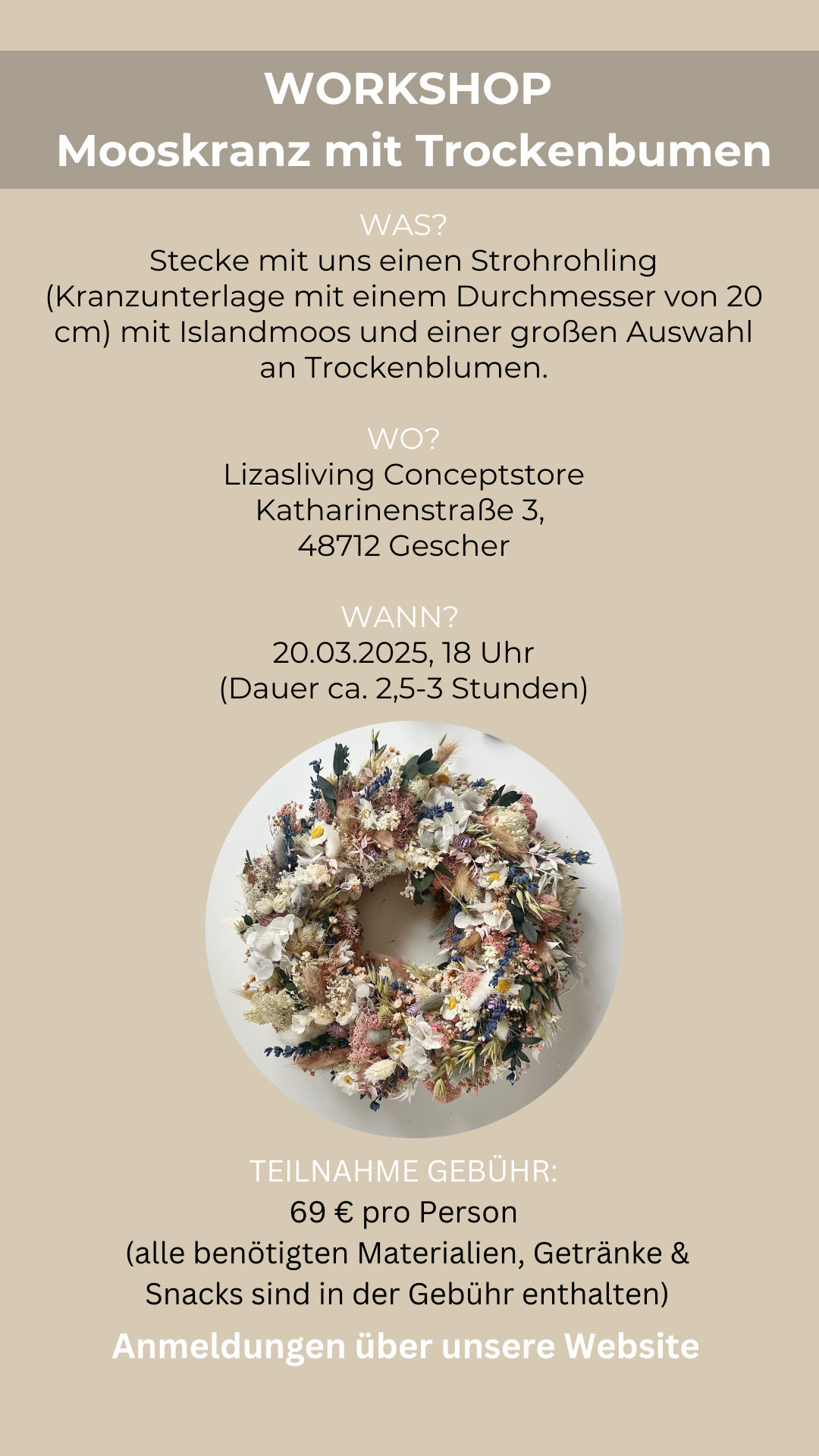 Workshop Mooskranz mit Trockenblumen | 20.03.2025, 18-20:30 Uhr